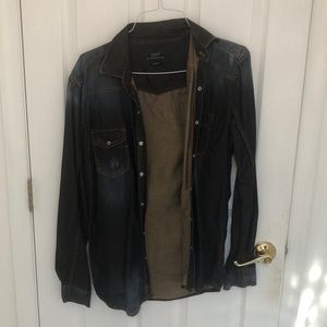 Zara Dark blue denim western button shirt with leather collar and snap buttons